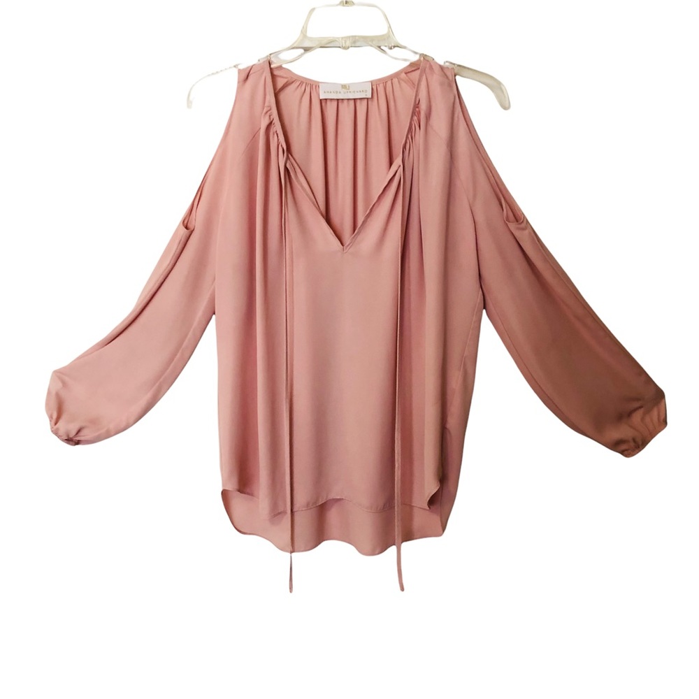 Amanda Uprichard Cold Shoulder Long Sleeve Tie Front Blouse Pastel Pink S